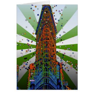 Flatiron Building - Green & White Rays Greeting Card