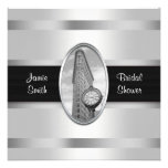 Flatiron Building White Silver BW Bridal Shower Custom Invitations