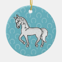 Fleabitten Grey Trotting Cartoon Horse Christmas Tree Ornament