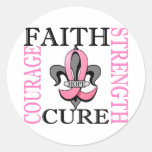 Fleur De Lis 3 Breast Cancer Round Sticker