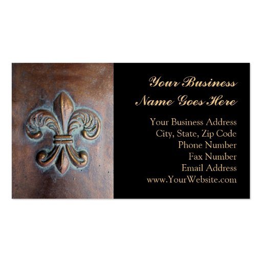 Fleur De Lis, Aged Copper-Look Printed Business Card (front side)