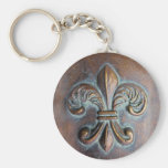 Fleur De Lis, Aged Copper-Look Printed Keychain