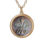 Fleur De Lis, Aged Copper-Look Printed Pendant