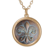 Fleur De Lis, Aged Copper-Look Printed Pendant