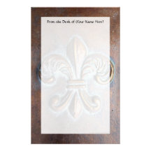 Fleur De Lis, Aged Copper-Look Printed Custom Stationery