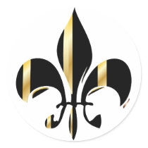 Fleur de Lis/black + gold Round Stickers