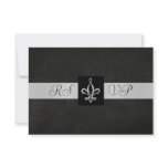 Fleur De Lis Black Leather  RSVP Reply Invitation