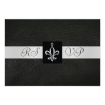 Fleur De Lis Black Leather  RSVP Reply Invitation