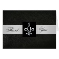 Fleur De Lis Black Leather Thank You Card