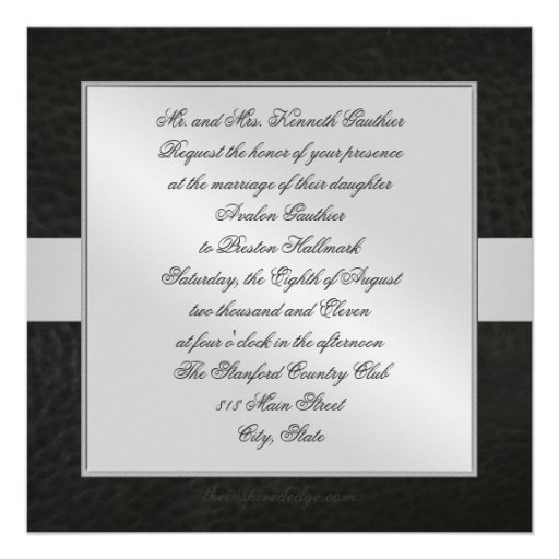 Fleur De Lis Blk Faux Leather Monogram Invitation
