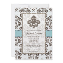 Fleur de Lis Bridal Shower Invitations Blue