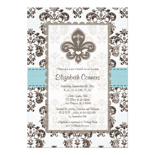 Fleur de Lis Bridal Shower Invitations Blue