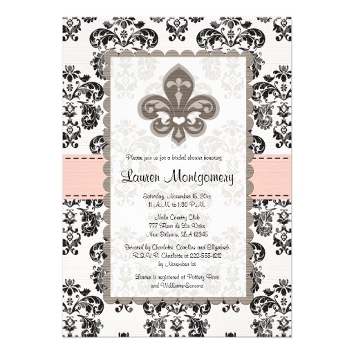 Fleur de Lis Bridal Shower Invitations Pink Black