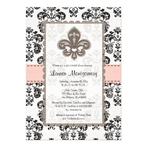 Fleur de Lis Bridal Shower Invitations Pink Black