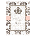 Fleur de Lis Bridal Shower Invitations Pink Brown