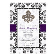 Fleur de Lis Bridal Shower Invitations Plum Black