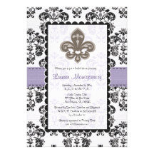 Fleur de Lis Bridal Shower Invitations Purple Gold
