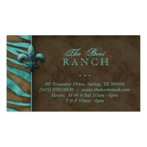 Fleur de Lis Business Card Brown Blue Zebra (back side)