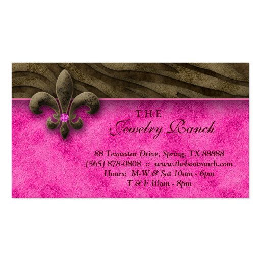 Fleur de Lis Business Card Jewelry Pink Zebra (back side)