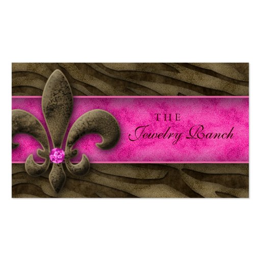 Fleur de Lis Business Card Jewelry Pink Zebra (front side)