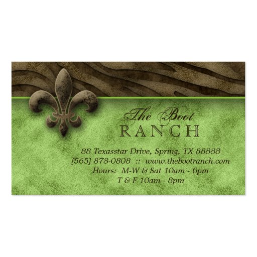 Fleur de Lis Business Card Zebra Vintage Lime (back side)