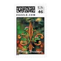 Fleur-de-lis & Christmas Alligators Postage Stamp