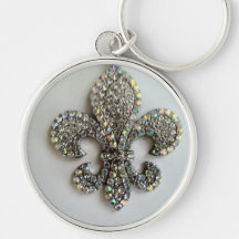 Fleur de lis Crystal on white Key Chain