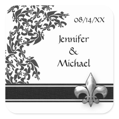 Fleur de Lis Damask Pattern Wedding Stickers