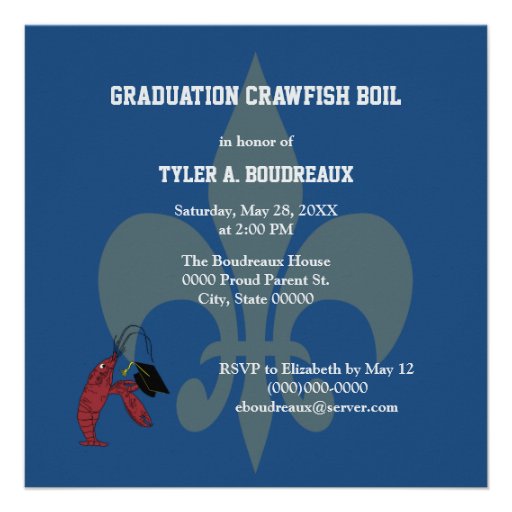 Fleur de Lis Dark Blue Crawfish Graduation Custom Announcement