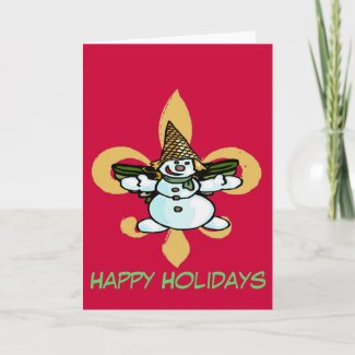 Fleur de Lis Dat, Older New Orleans Snowman, Greeting Card