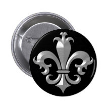 Fleur De LIs Fancy Silver Bevel Saints Classic Pinback Button