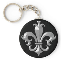 Fleur De LIs Fancy Silver Bevel Saints Classic Key Chain
