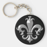 Fleur De LIs Fancy Silver Bevel Saints Classic Key Chain