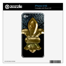Fleur De Lis Flor  New Orleans Gold Black iPhone 4S Decals