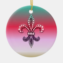 Fleur De Lis Flor  New Orleans Multi Color Pink Christmas Ornament