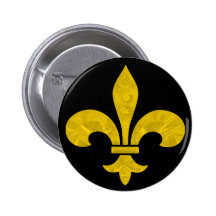 Fleur De Lis Gold Leaf Cut Pinback Buttons