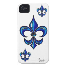 Fleur de Lis in Blue iPhone 4 Case-Mate Cases