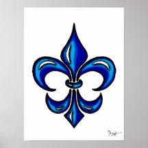 Fleur de Lis in Blue Print