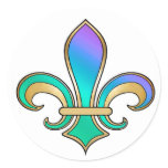 Fleur de Lis in shaded rainbow colors  - 6 Round Stickers