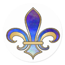 Fleur de Lis in shaded rainbow colors  - 8 Round Stickers