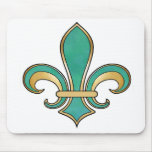 Fleur de Lis in solid color  - Green Mouse Pad