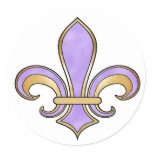 Fleur de Lis in solid color  - Purple Round Sticker