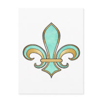 Fleur de Lis in solid color  - Turquoise Aqua Post Card