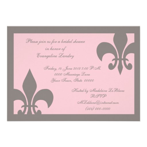 Fleur de Lis Invitations Gray and Light Pink