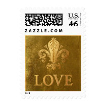 Fleur-de-lis Love  in Gold Tones. Postage