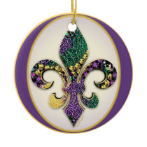 Fleur de lis Mardi Gras beads Christmas Ornament