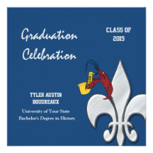 Fleur de Lis Monaco Blue Crawfish Graduation Custom Announcement