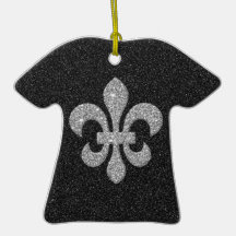 fleur-de-lis on black white glittery effect christmas ornaments