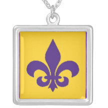 Fleur de lis Purple and Gold Necklack Pendant