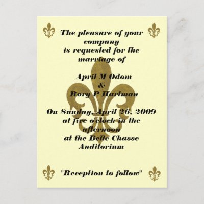fleur de lis wedding postcard invitation